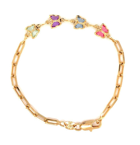 Gold Filled Butterfly Stone Paperclip Chain Bracelet