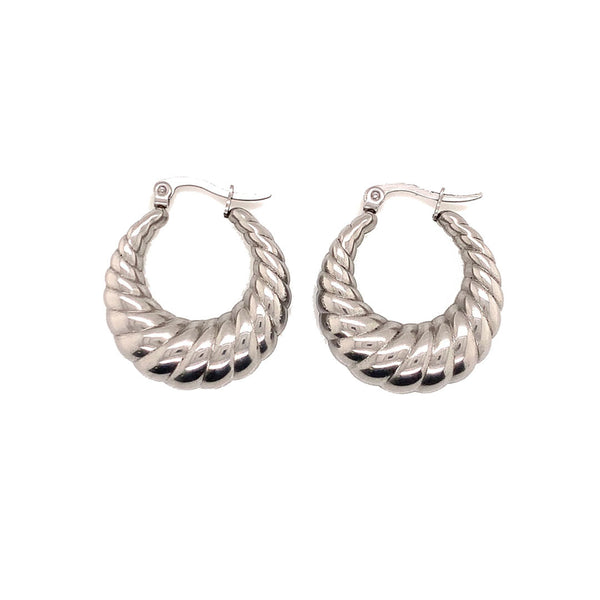 Silver Ridged Hoop Earrings