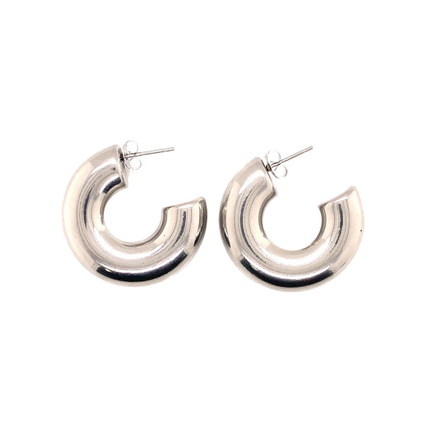 Medium Thick Silver Hoop Earrings