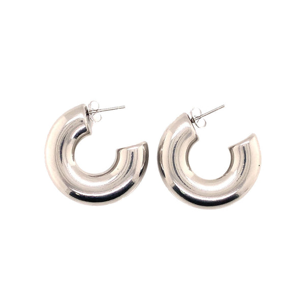 Medium Thick Silver Hoop Earrings
