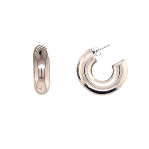 Medium Thick Silver Hoop Earrings