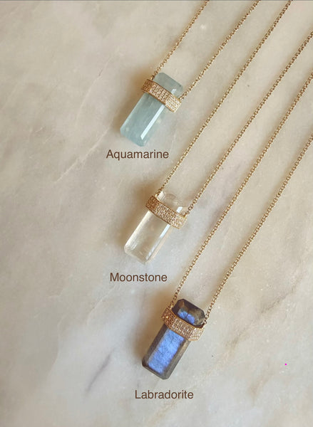 14kt Gold Gemstone Pendant Necklace With Diamonds