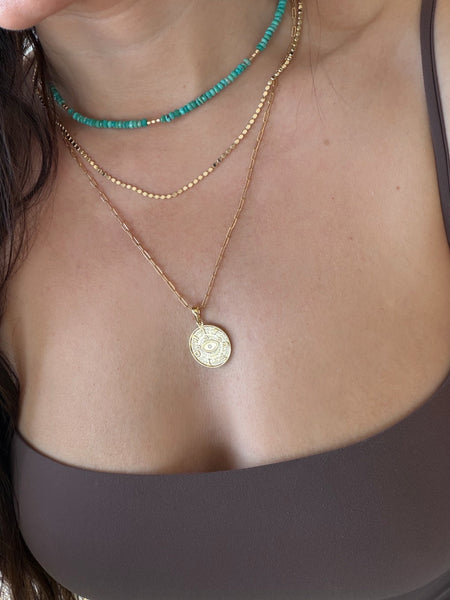 Turquoise and Gold Filled Beaded Necklace