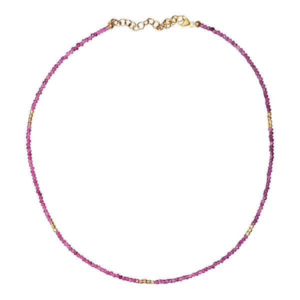 Ruby Jade and Gold Filled Beaded Necklace (Stone of Luck / July Birthstone)