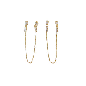 Cubic Zirconia Gold Filled Double Piercing Chain Earrings