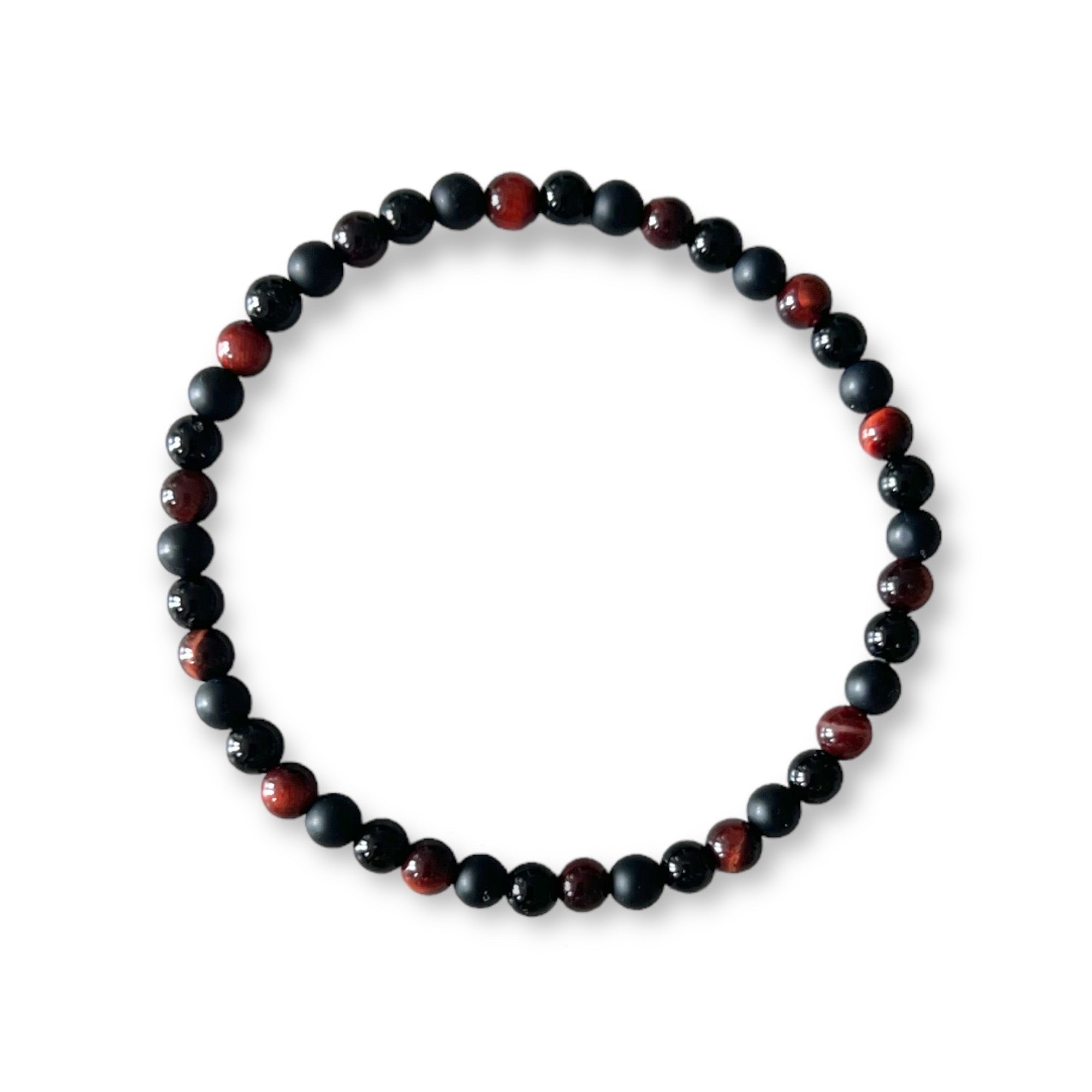 4mm Red Tigers Eye, Black Matte Onyx, Black Smooth Onyx (Stone of Courage and Grounding)