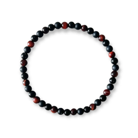 4mm Red Tigers Eye, Black Matte Onyx, Black Smooth Onyx (Stone of Courage and Grounding)