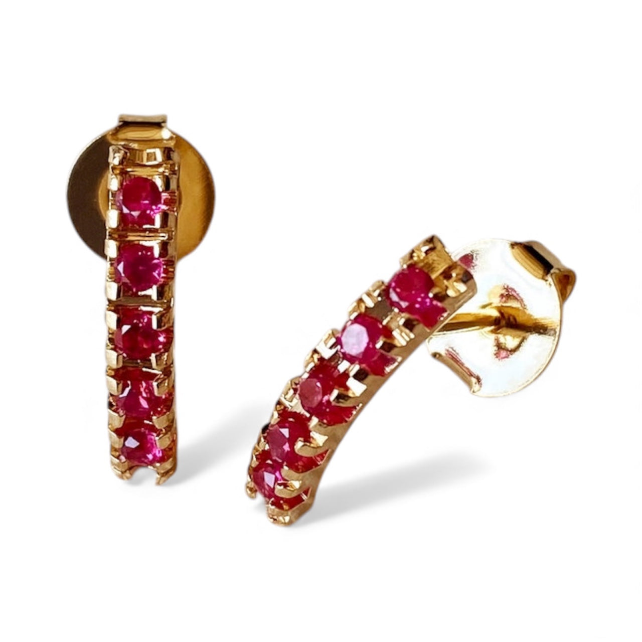 Ruby Gold Filled Drop Stud Earrings (Stone of Luck / July Birthstone)