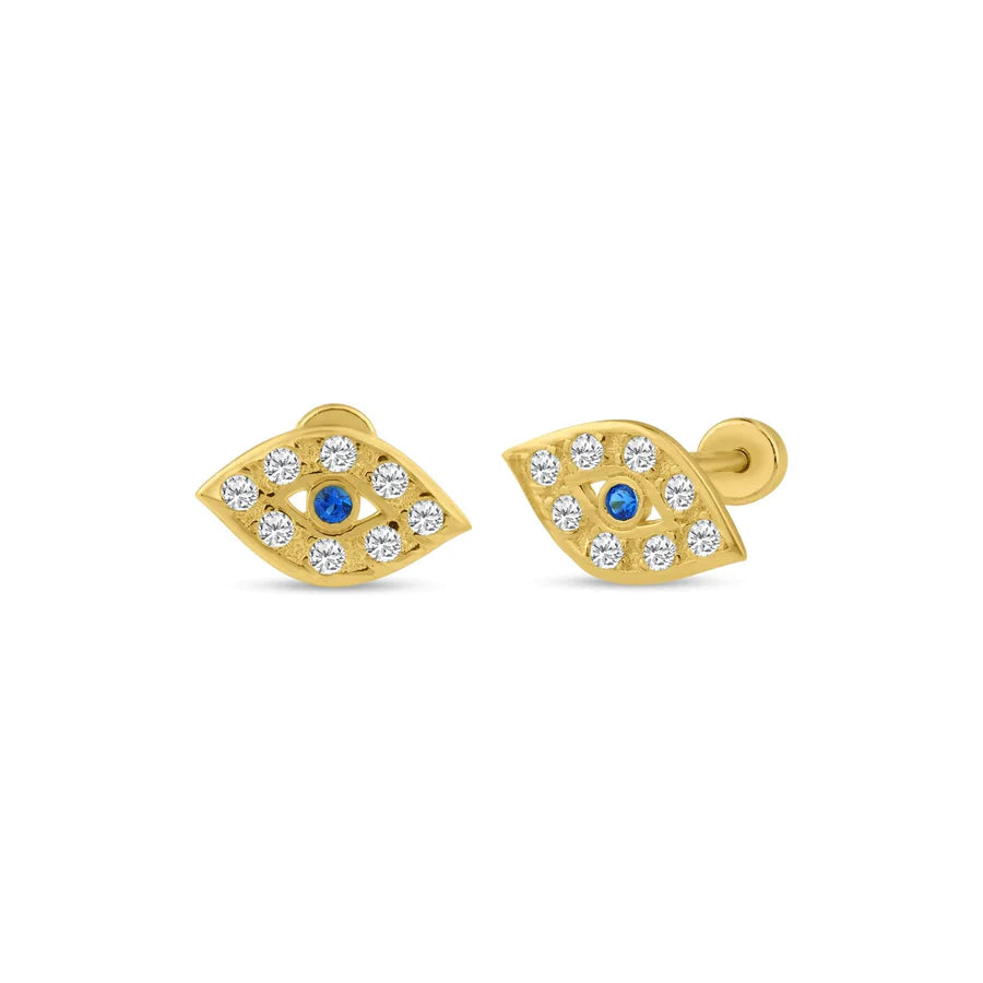 14kt Gold Evil Eye Stud Earrings