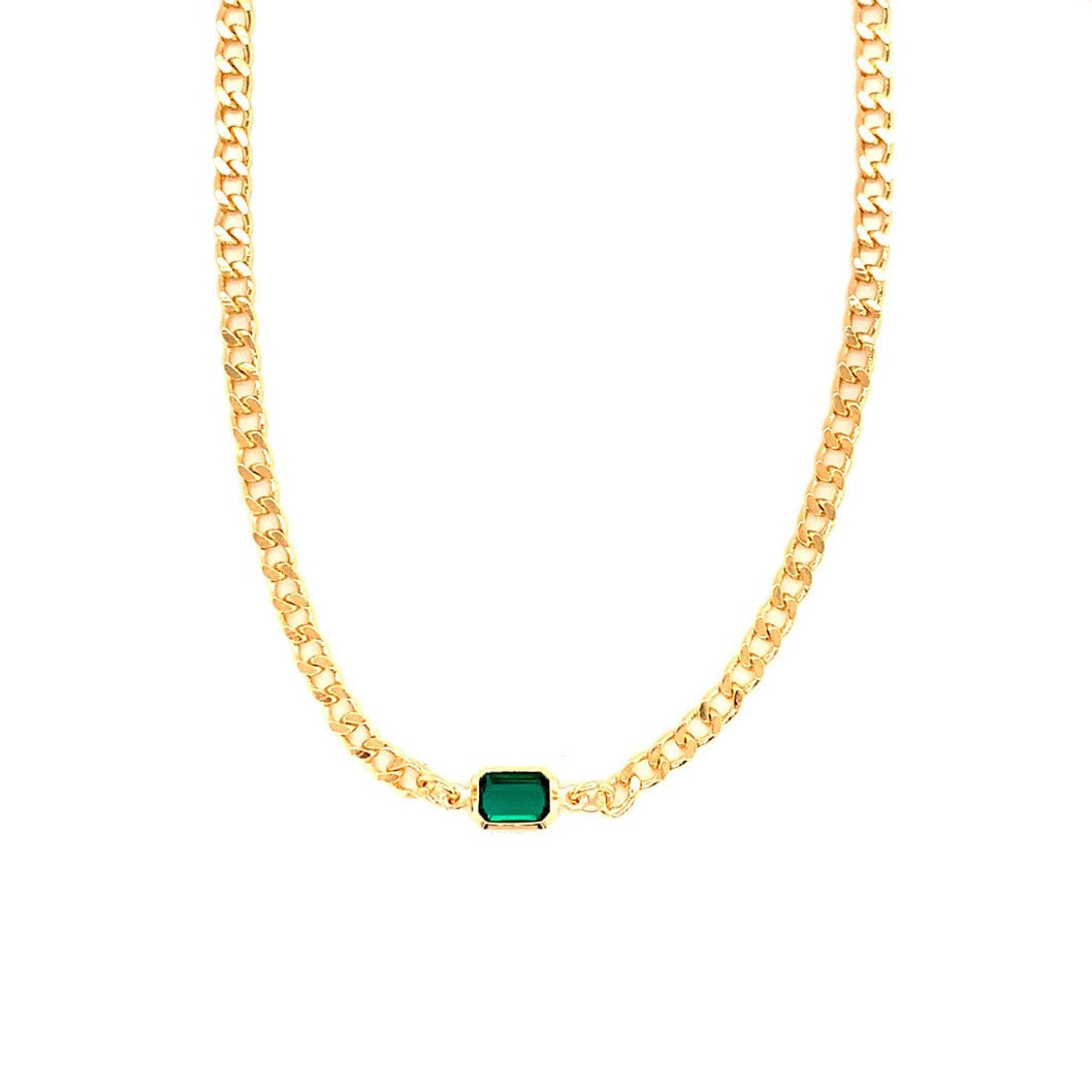 Gold Filled Emerald Cuban Chain Necklace