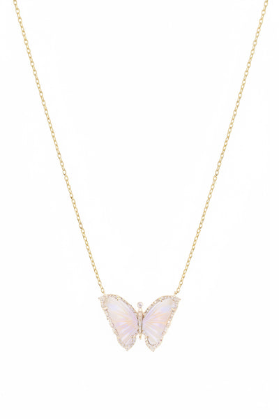 14kt Gold Moonstone Butterfly Necklace