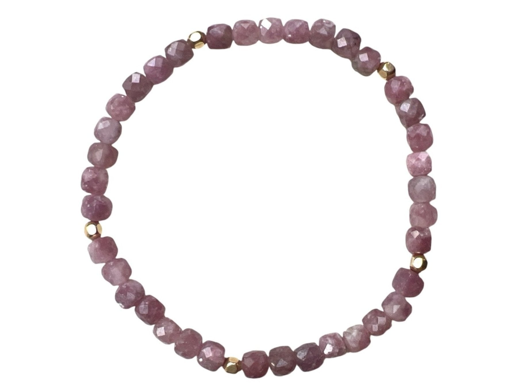 5mm Pink Tourmaline Cubed with Gold Beads (Stone of Emotional Healing)
