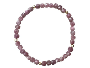 5mm Pink Tourmaline Cubed with Gold Beads (Stone of Emotional Healing)