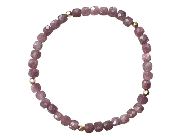 5mm Pink Tourmaline Cubed with Gold Beads (Stone of Emotional Healing)