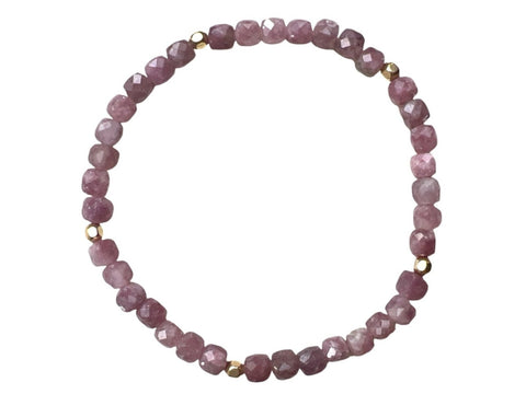 5mm Pink Tourmaline Cubed with Gold Beads (Stone of Emotional Healing)