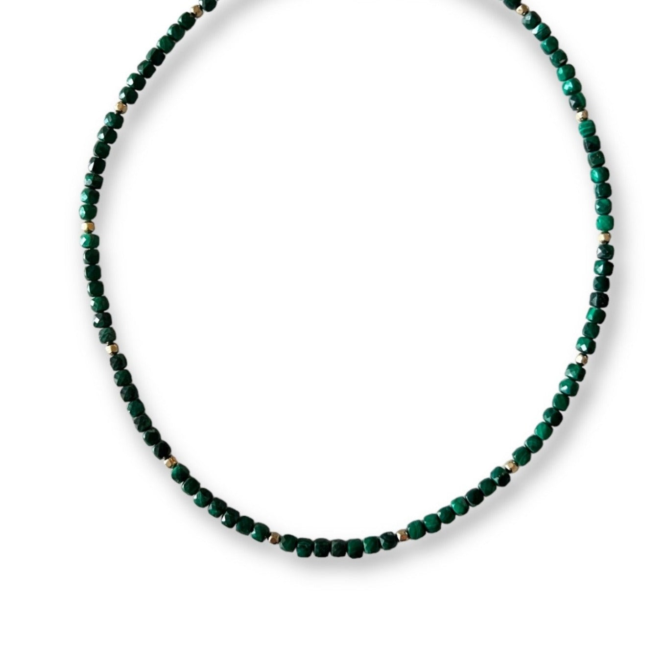 Malachite Cubed Gold Filled Beaded Necklace