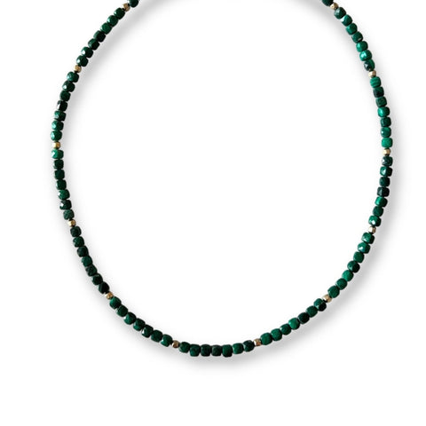 Malachite Cubed Gold Filled Beaded Necklace