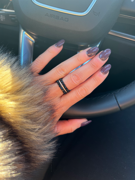 Black Onyx and Gold Filled Beaded Ring