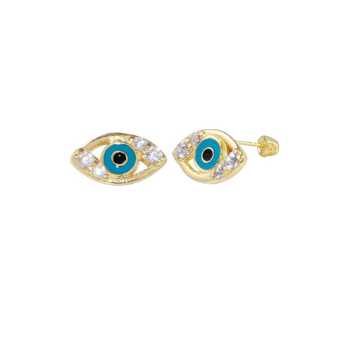 14kt Gold Enamel Evil Eye Stud Earrings
