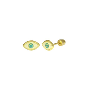 14kt Gold White and Blue Enamel Evil Eye Stud Earrings