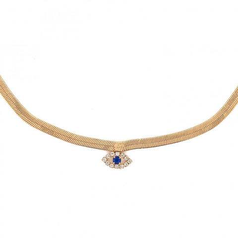 Gold Filled Evil Eye Herringbone Chain Necklace