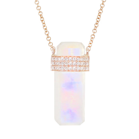 14kt Gold Crystal Pendant Necklace With Diamonds