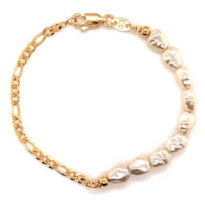Gold Filled Figaro and Pearl Bracelet