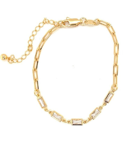 Gold Filled Stone Paperclip Chain Bracelet