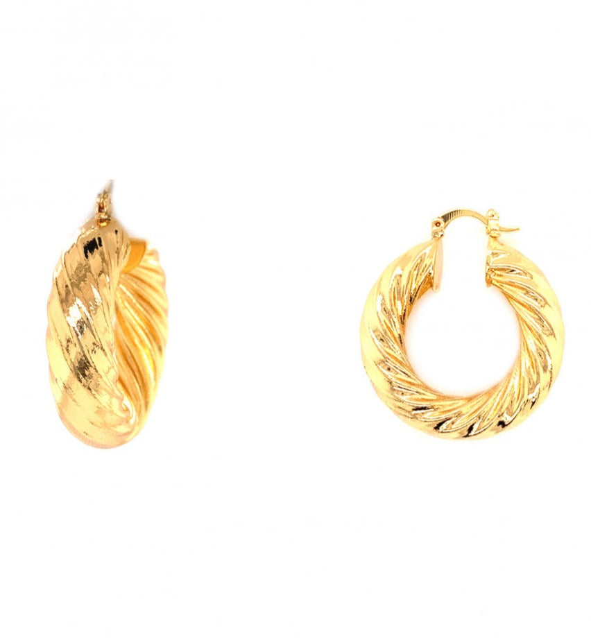 Large Thick Textured Shaped Gold Filled Hoop Earrings