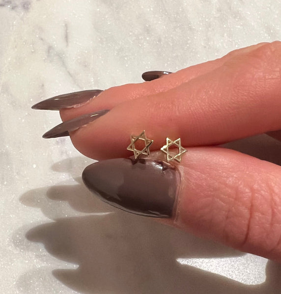 14kt Gold Star of David Cut Out Stud Earrings