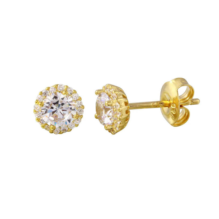 7mm Round Halo Stud Earrings