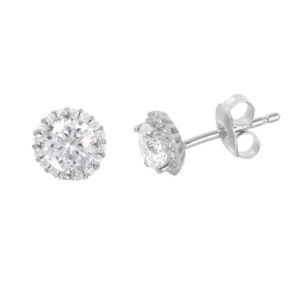 7mm Round Halo Stud Earrings