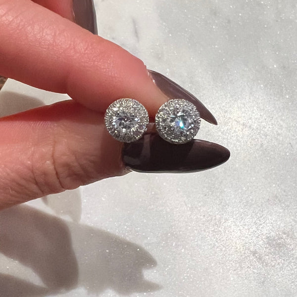 9mm Dome Halo Stud Earrings