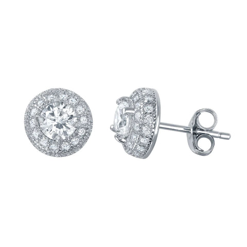 9mm Dome Halo Stud Earrings