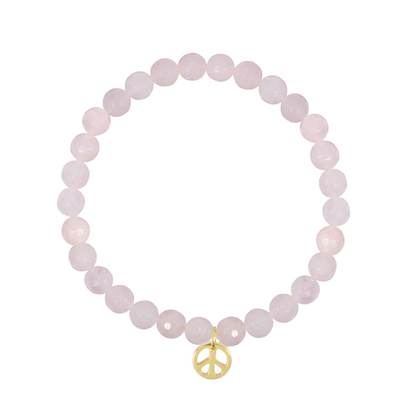 Peace Sign on 6mm Rose Quartz