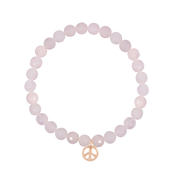 Peace Sign on 6mm Rose Quartz
