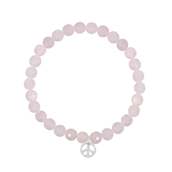 Peace Sign on 6mm Rose Quartz