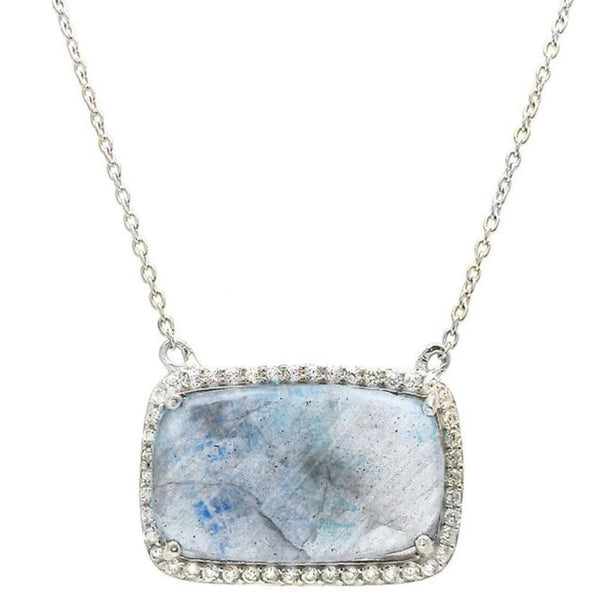 Moonstone Halo Pendant Necklace