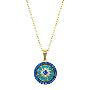 Round Turquoise and Blue Cubic Zirconia Evil Eye Necklace