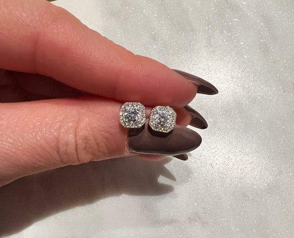Square Halo Stud Earrings