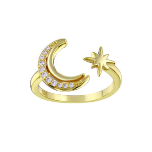 Crescent Moon and Star Ring
