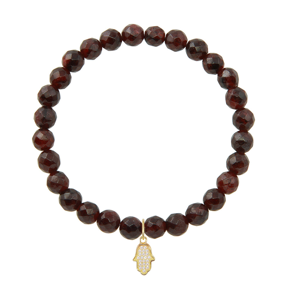Hamsa Hand on 6mm Garnet