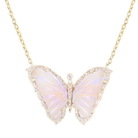 14kt Gold Moonstone Butterfly Necklace