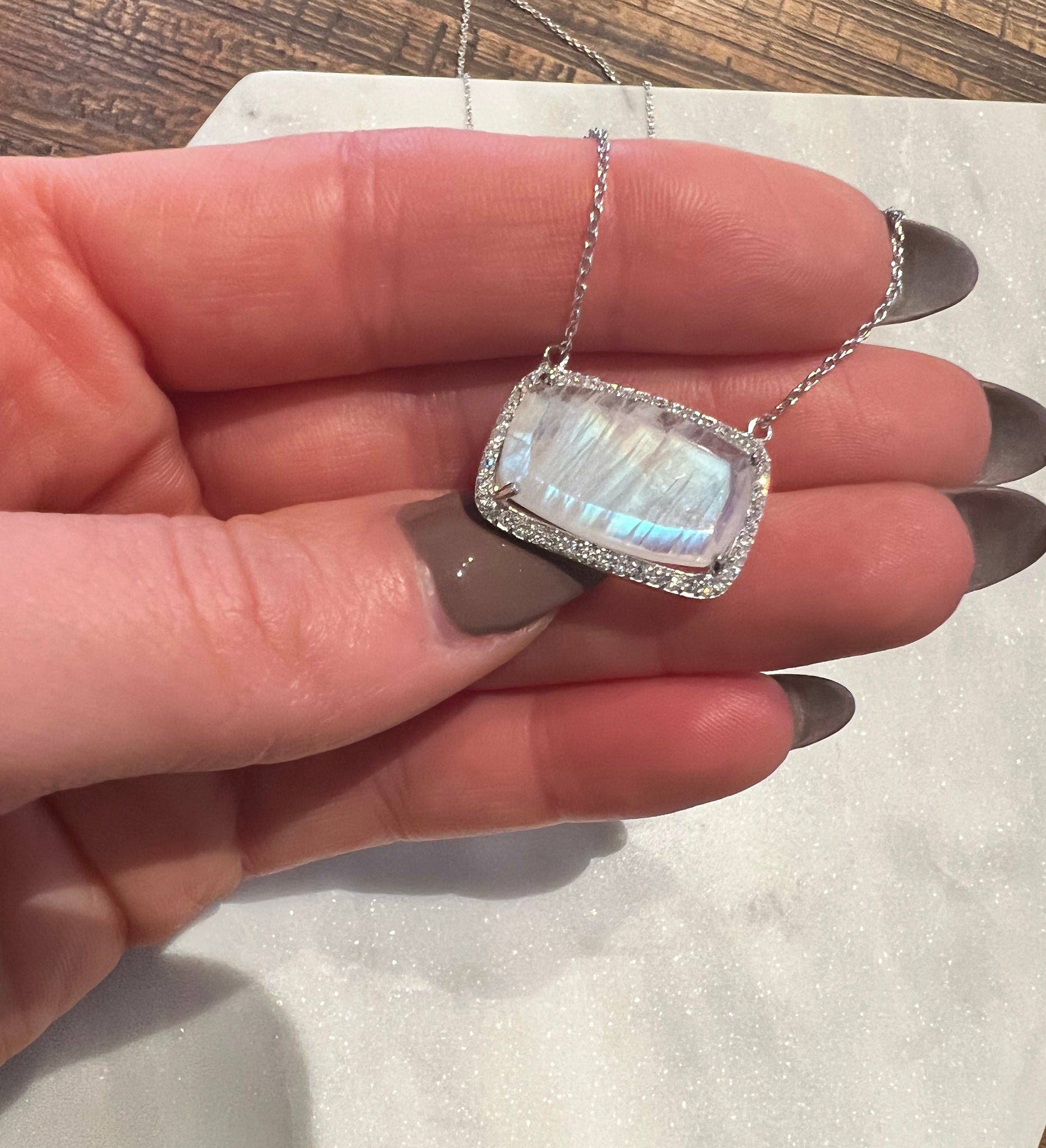 Moonstone Halo Pendant Necklace