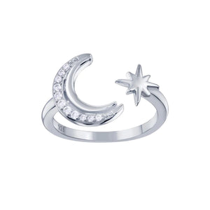 Crescent Moon and Star Ring